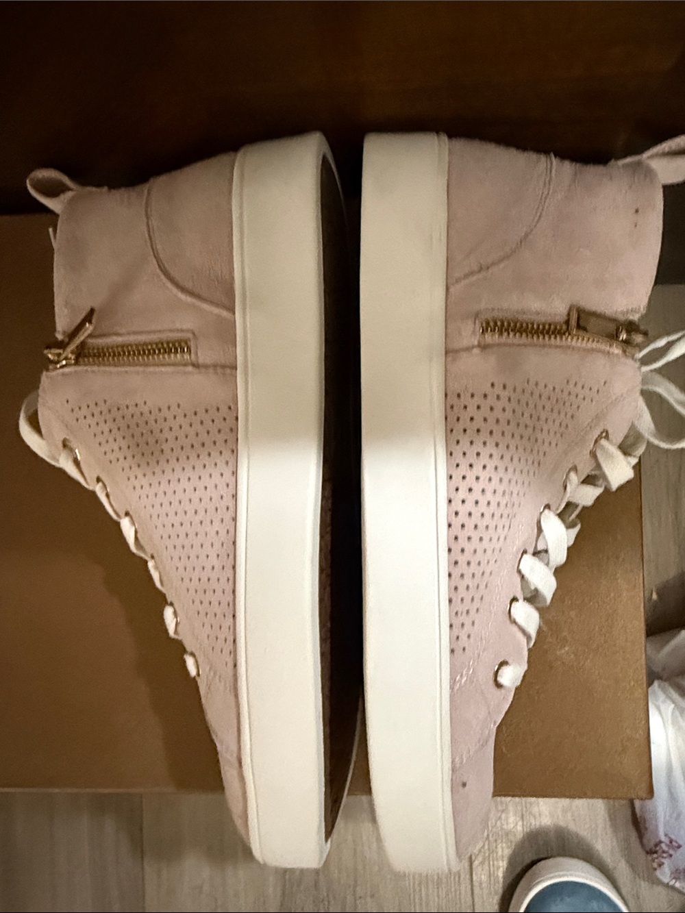 Blush Pink High-Top Platform Sneakers with Zip Accent